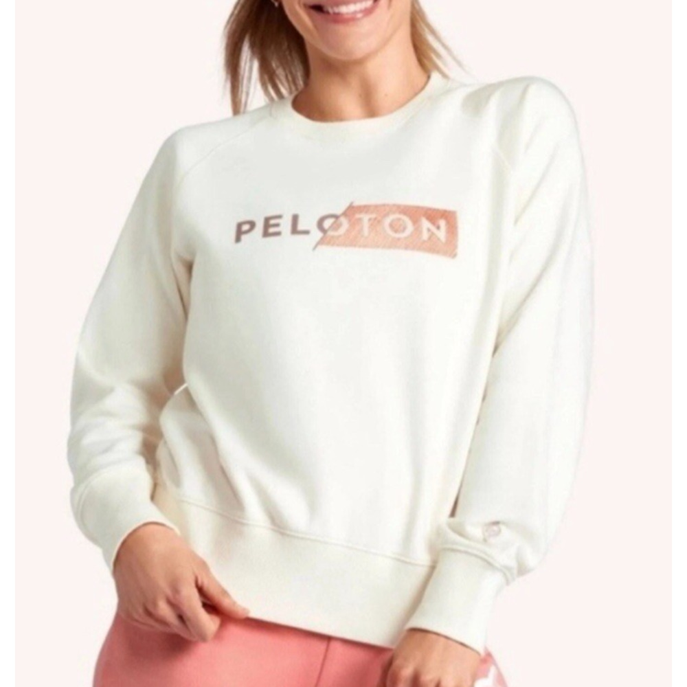 Peloton Platform Sweatshirt Womens Medium Cream French Terry Embroidered